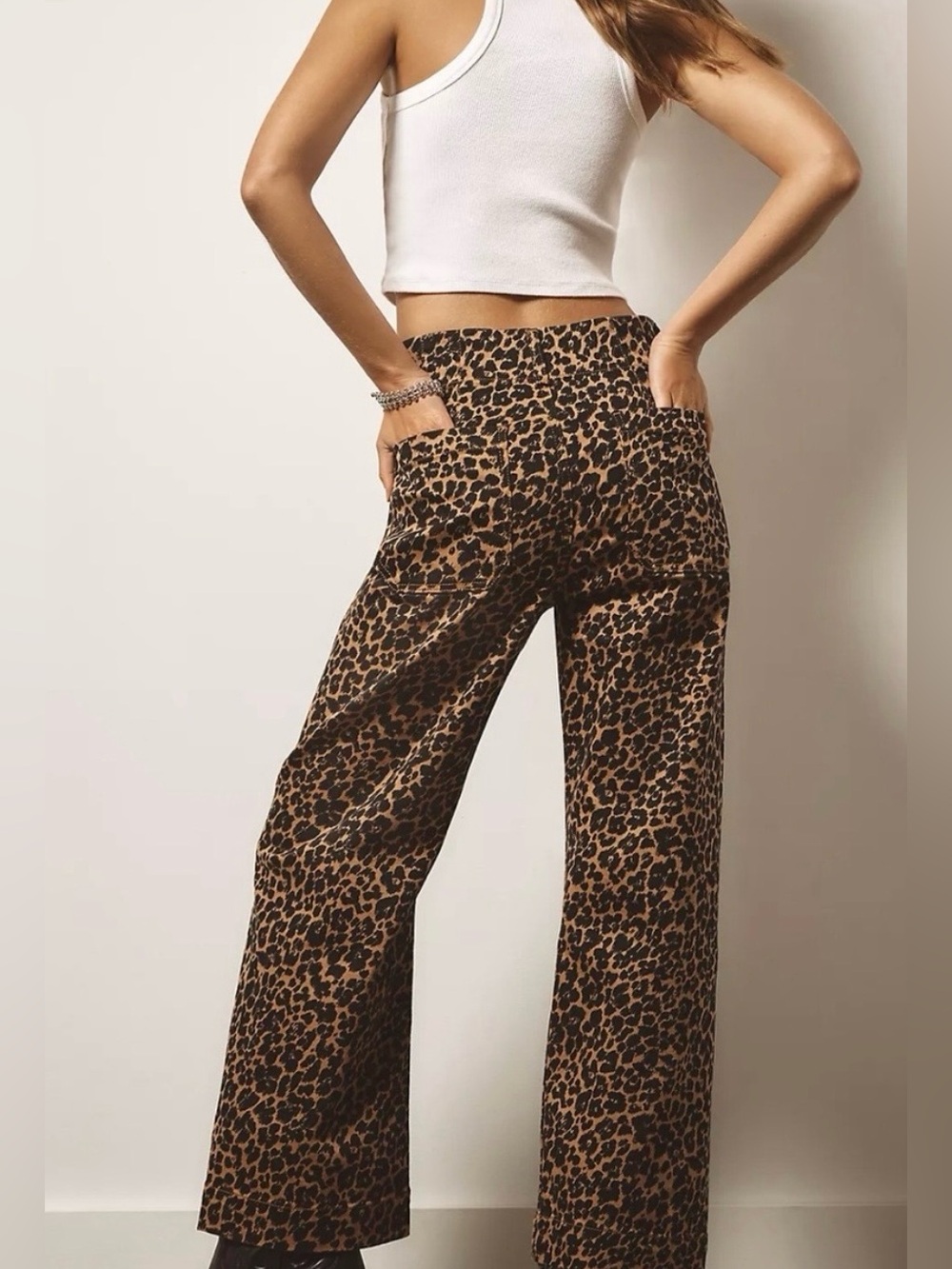 Maeve  Coquette The Colette Leopard Print Cropped Wide-Leg Pants Size 28 NWT - Picture 2 of 9